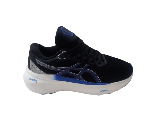 کتونی آسیکس ژل کایانو ۳۰ مشکی آبی نمای بیرونی