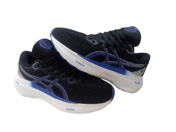 کتونی آسیکس ژل کایانو ۳۰ مشکی آبی نمای کلی