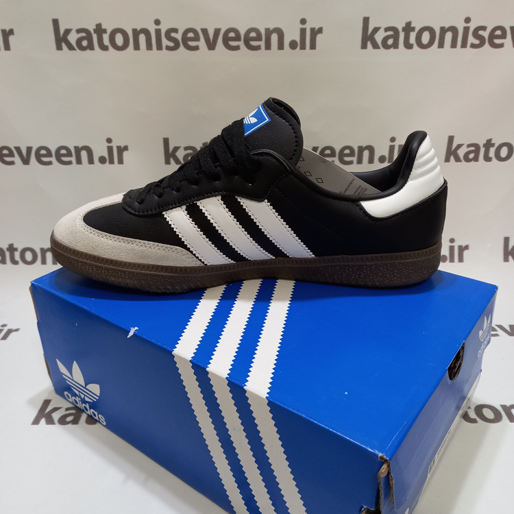 کتونی آدیداس سامبا سفید مشکی طوسی نمای کناری داخلی