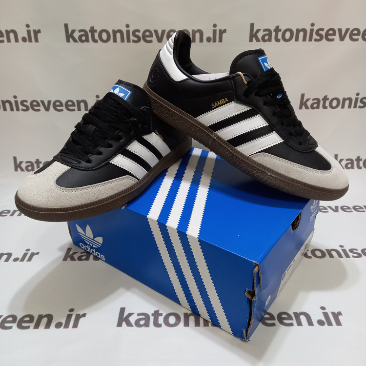 کتونی آدیداس سامبا سفید مشکی طوسی نمای کلی