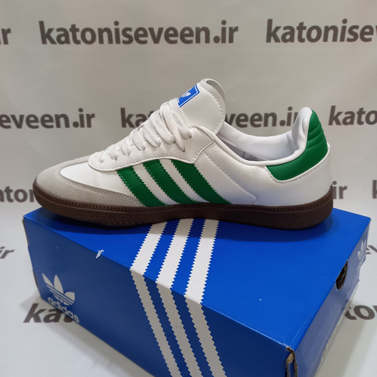کتونی آدیداس سامبا سفید سبز نمای کناری داخلی