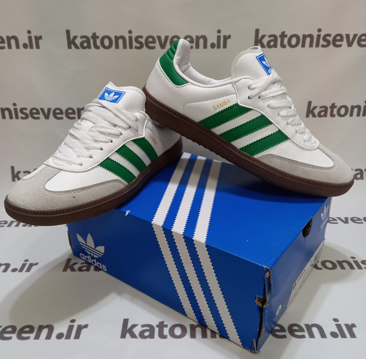 کتونی آدیداس سامبا سفید سبز نمای کلی