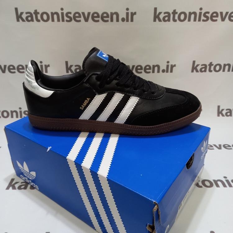 کتونی آدیداس سامبا مشکی سفید نمای کناری بیرونی