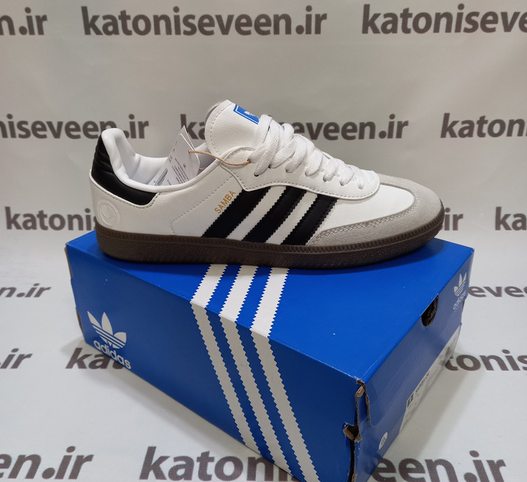 کتونی آدیداس سامبا سفید مشکی نمای کناری بیرونی