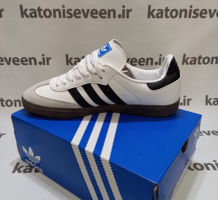 کتونی آدیداس سامبا سفید مشکی نمای کناری داخلی