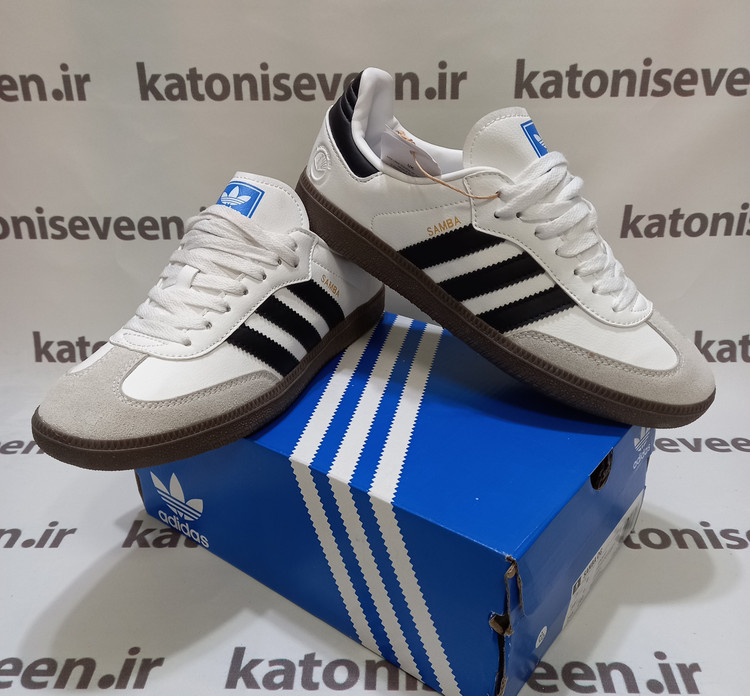 کتونی آدیداس سامبا سفید مشکی نمای کلی