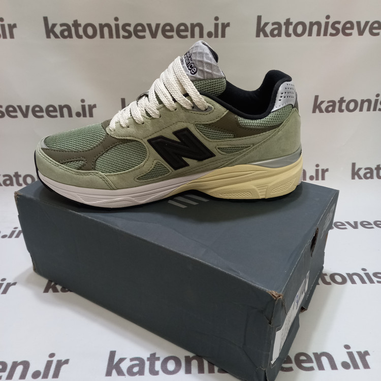 کتونی نیو بالانس 990 زیتونی نمای کناری داخلی سایز 40 تا 45 اصلی وارداتی ویتنامی