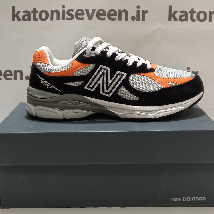کتونی نیو بالانس ۹۹۰ طوسی نارنجی نمای پهلو سایز ۴۰ تا ۴۵
