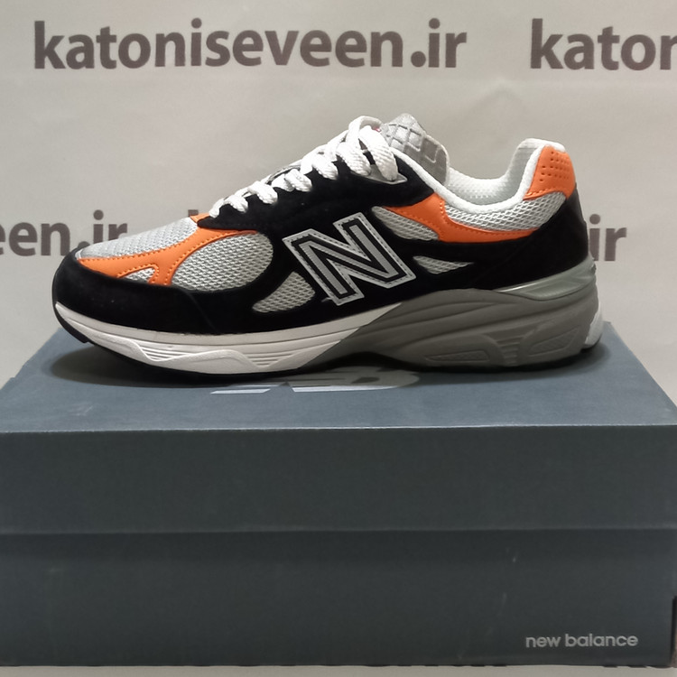 کتونی نیو بالانس ۹۹۰ طوسی نارنجی نمای جلو اصلی وارداتی